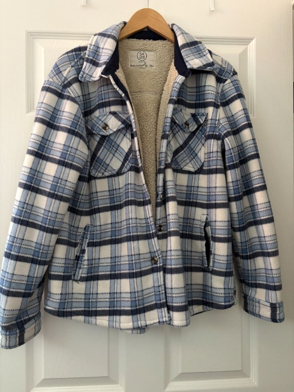 SAGE Collective Thick Blue and White Plaid Jacket